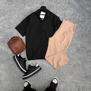 پیراهن نخی ساده آستین کوتاه